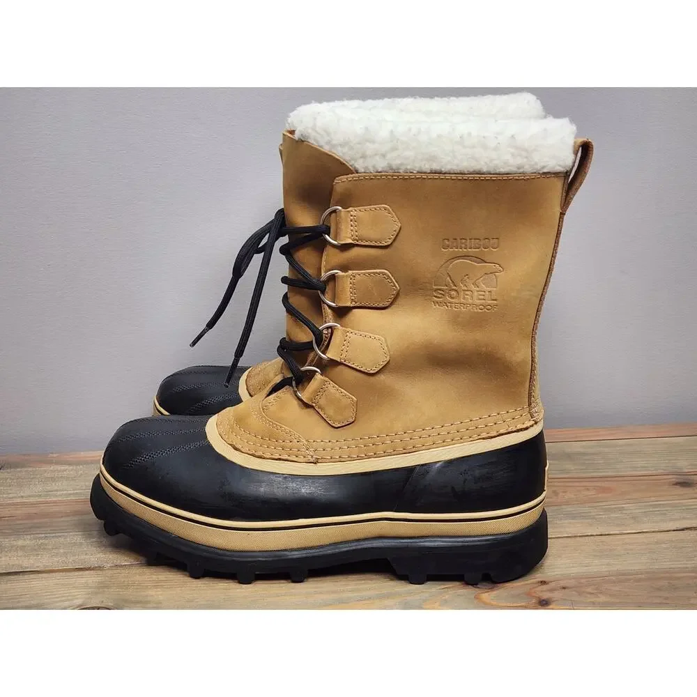 Sorel Caribou Mens Waterproof Winter Snow Boots Buff Tan NM1000-281 Size 11